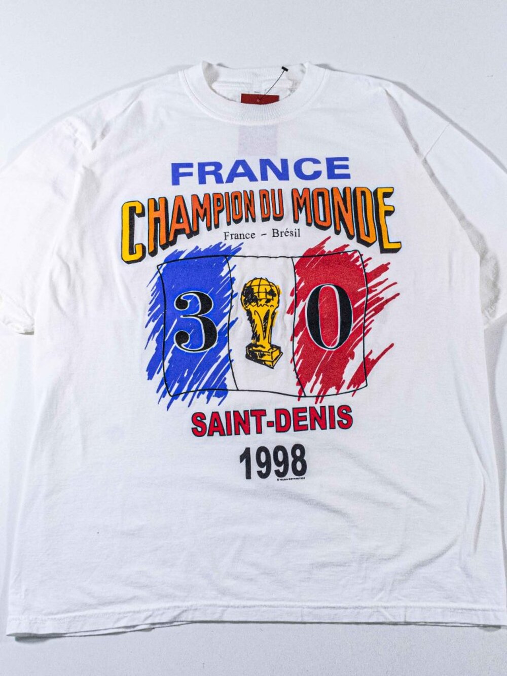 Vintage 1998 World Cup Final Score Shirt Large France vs Brazil 3-0 Soccer Tee